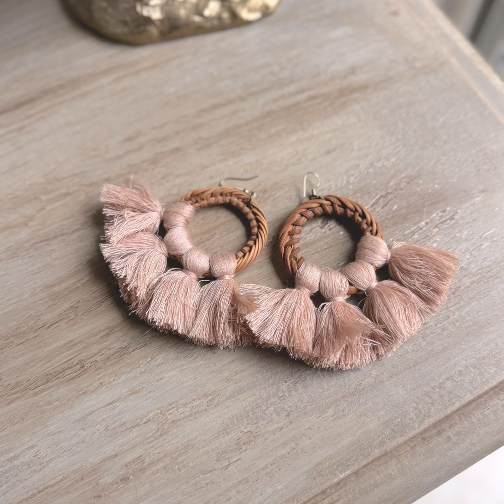 Elegant Lightweight Pink Tassel Hoop Earrings